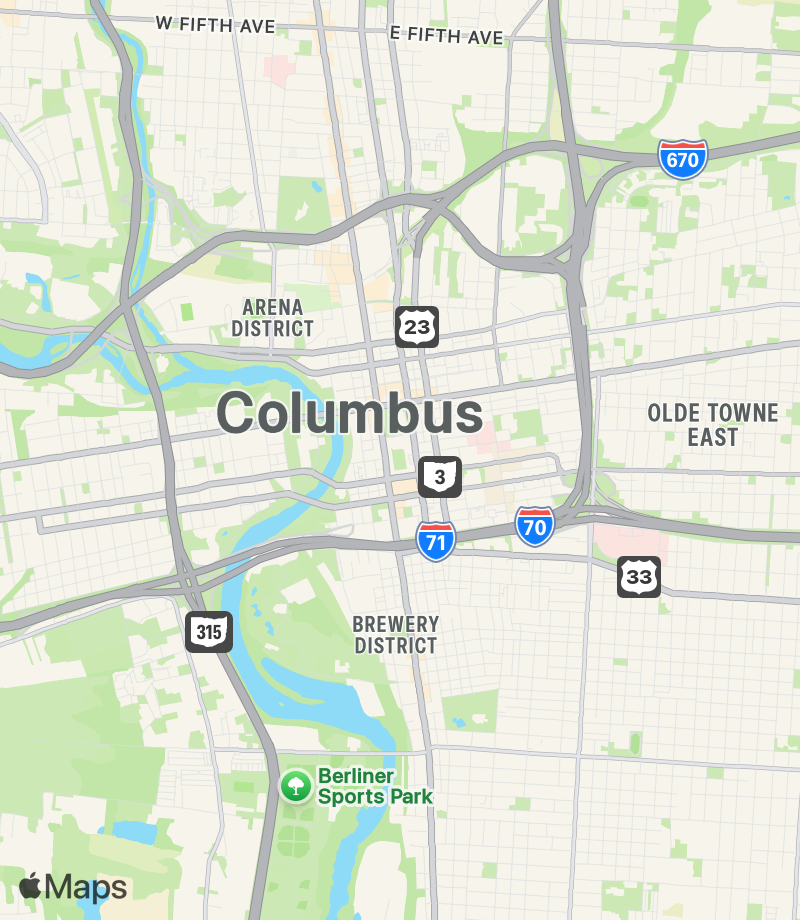 Apple Maps view of Columbus